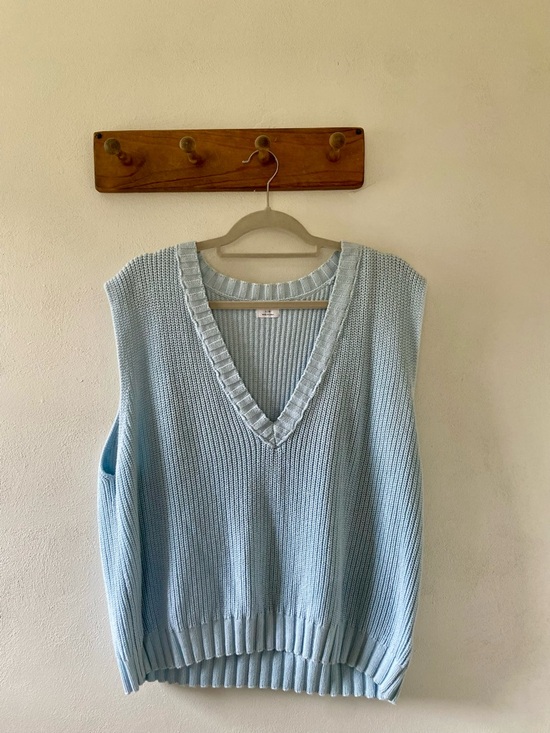 Cotton On Sweaters - Cotton On Sky Blue V-Neck Knit Sweater Vest, 100 Cotton, L